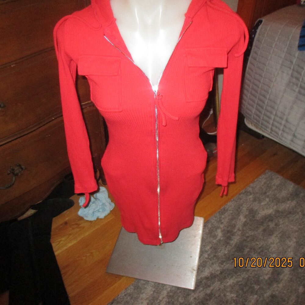 Fashion Nova  red hooded ribbed dress small worn once